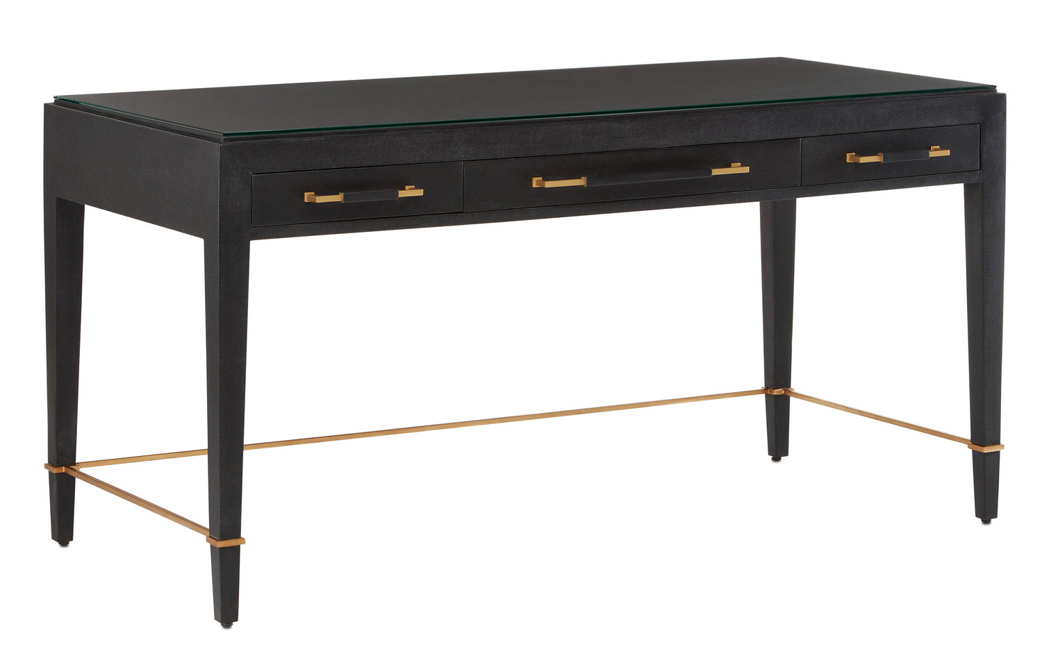 Currey and Company - 3000-0207 - Desk - Black Lacquered Linen/Champagne