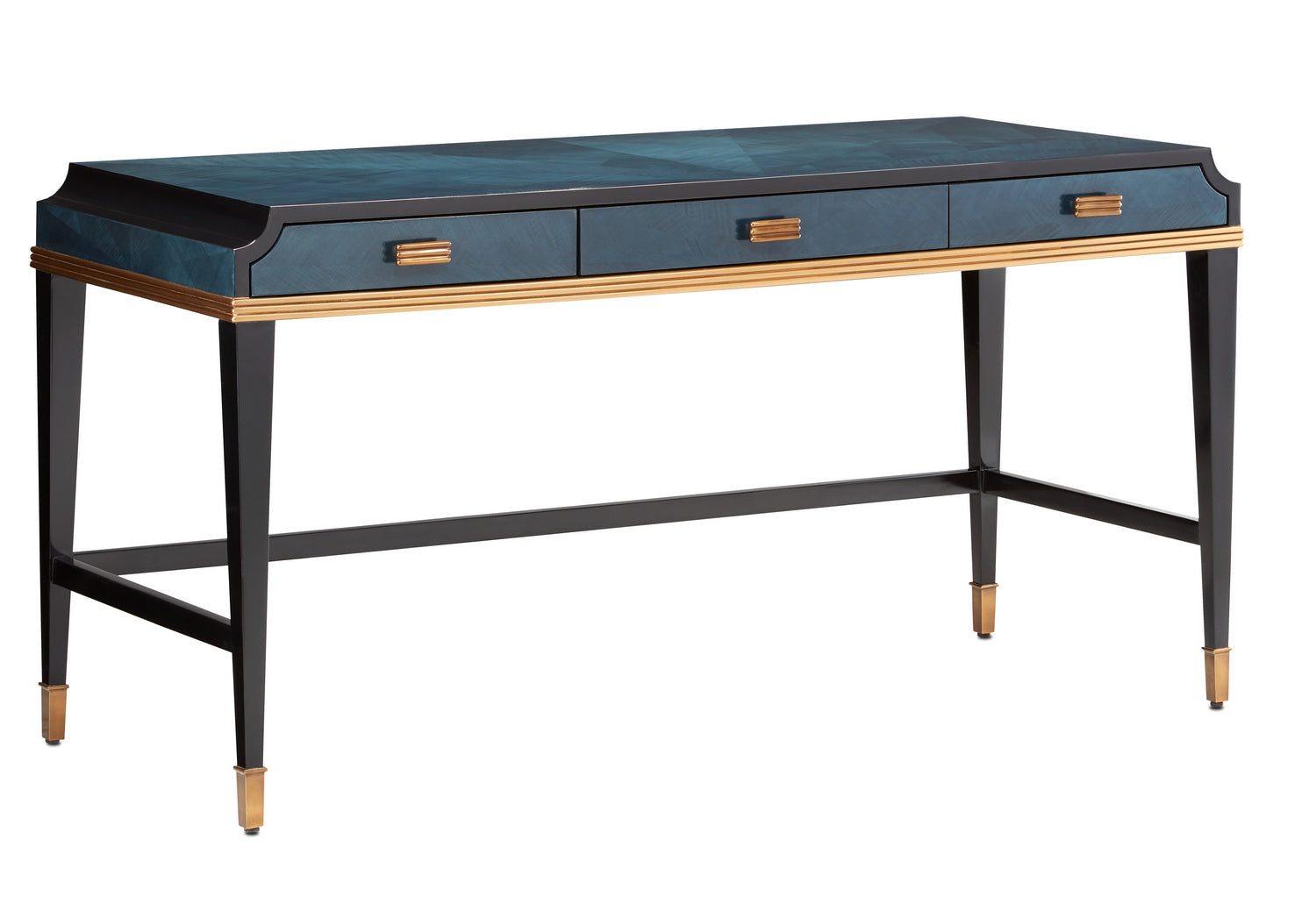Currey and Company - 3000-0208 - Desk - Dark Sapphire/Caviar Black/Antique Brass