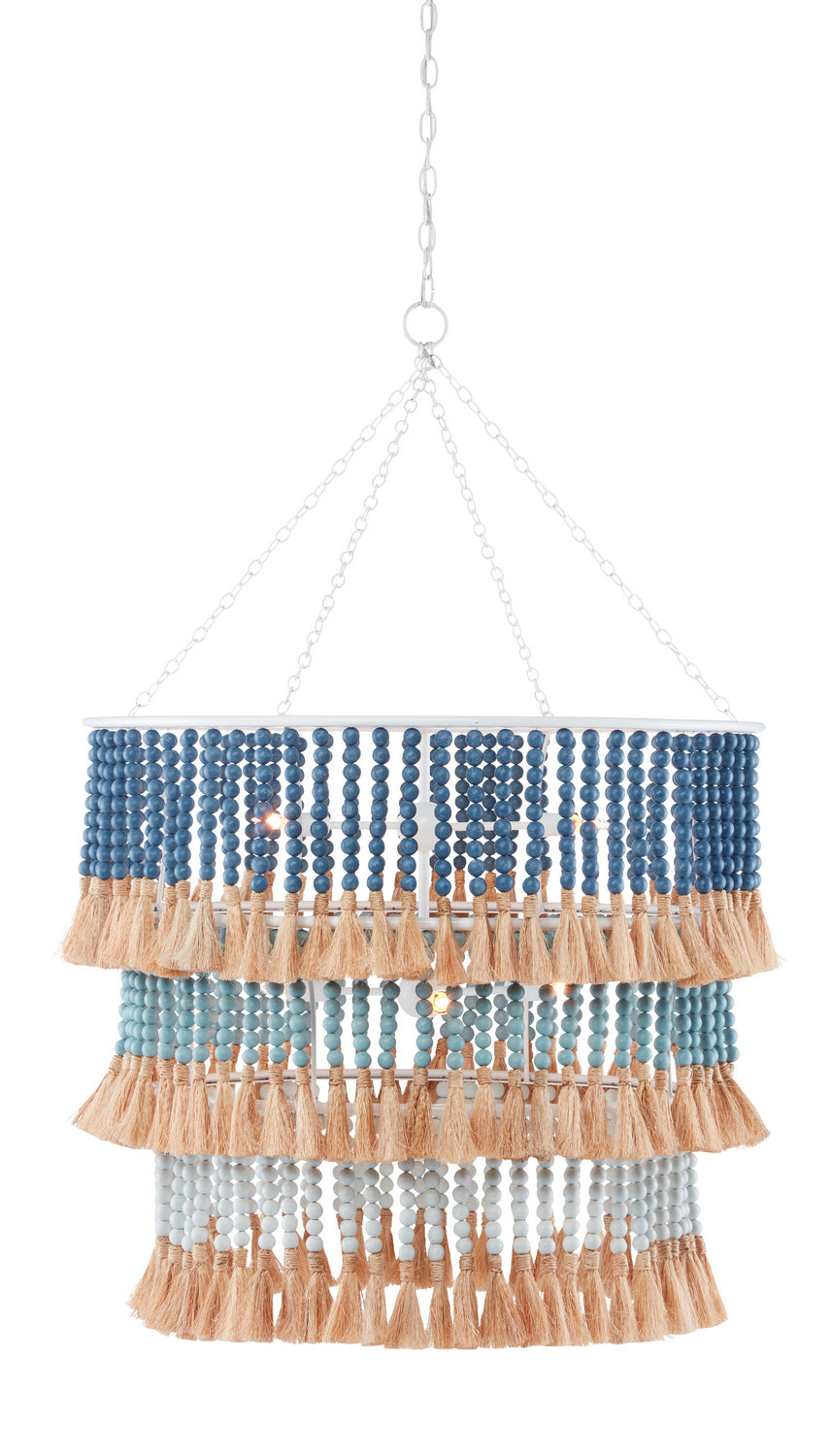 Currey and Company - 9000-0830 - Seven Light Chandelier - Sugar White/Mist Blue/Demin Blue/Natural Rope