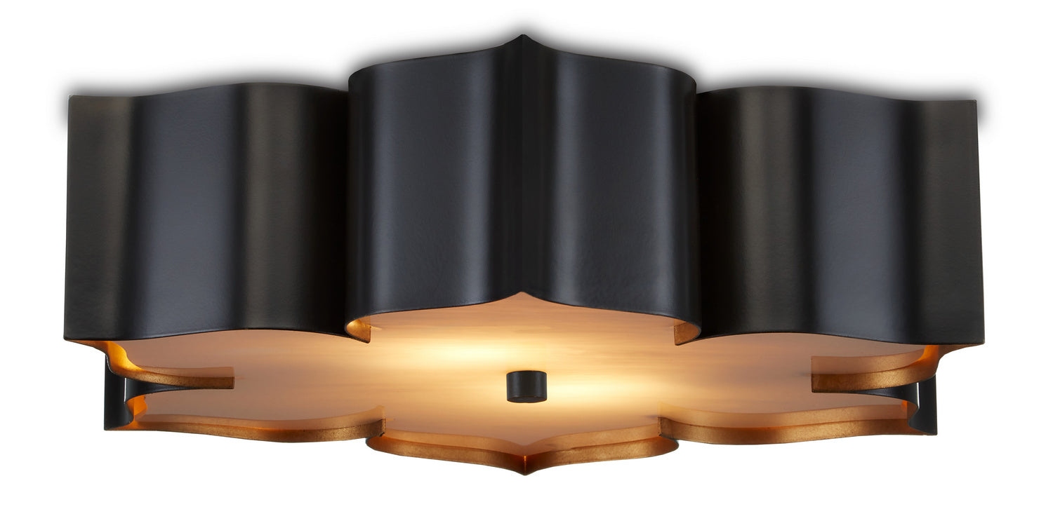 Currey and Company - 9999-0060 - Two Light Flush Mount - Satin Black /Contemporary Gold