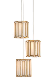 Currey and Company - 9000-0889 - Three Light Pendant - White/Antique Brass