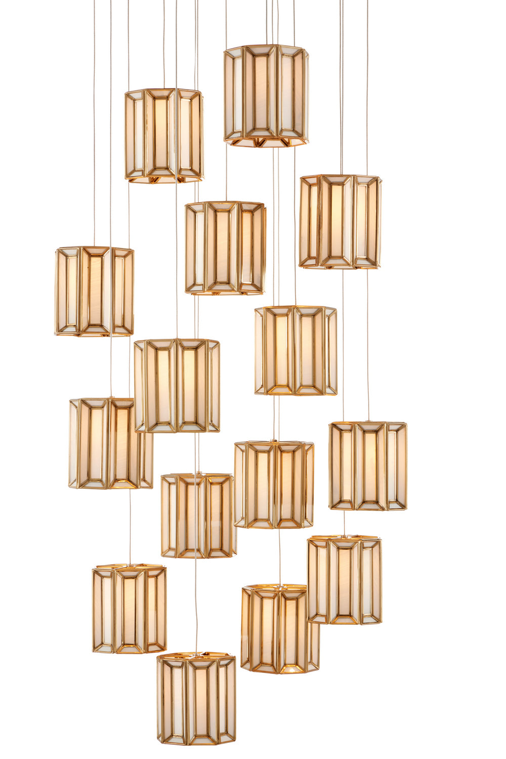 Currey and Company - 9000-0891 - 15 Light Pendant - White/Antique Brass