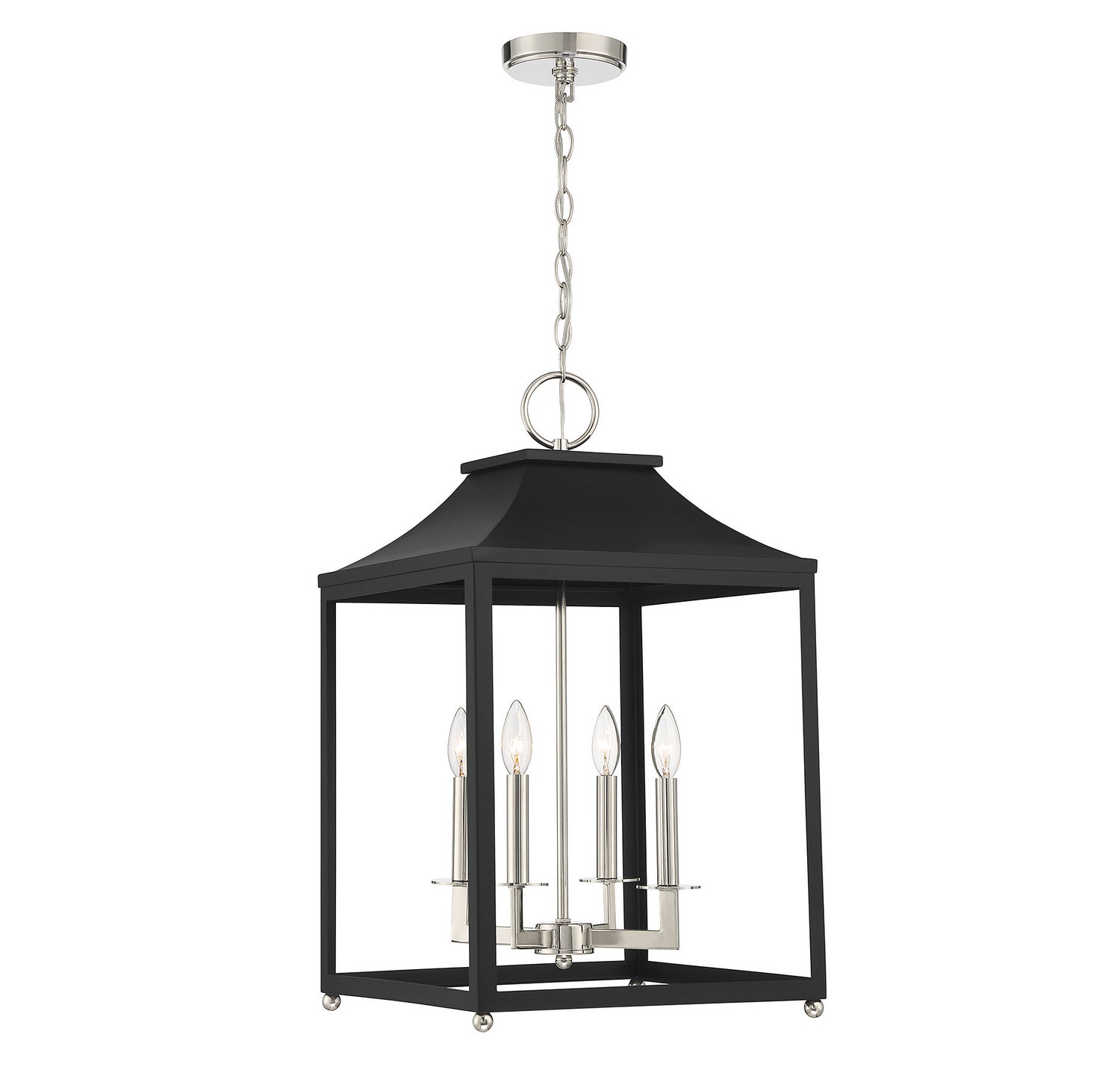 Meridian - M30009MBKPN - Four Light Pendant - Matte Black with Polished Nickel
