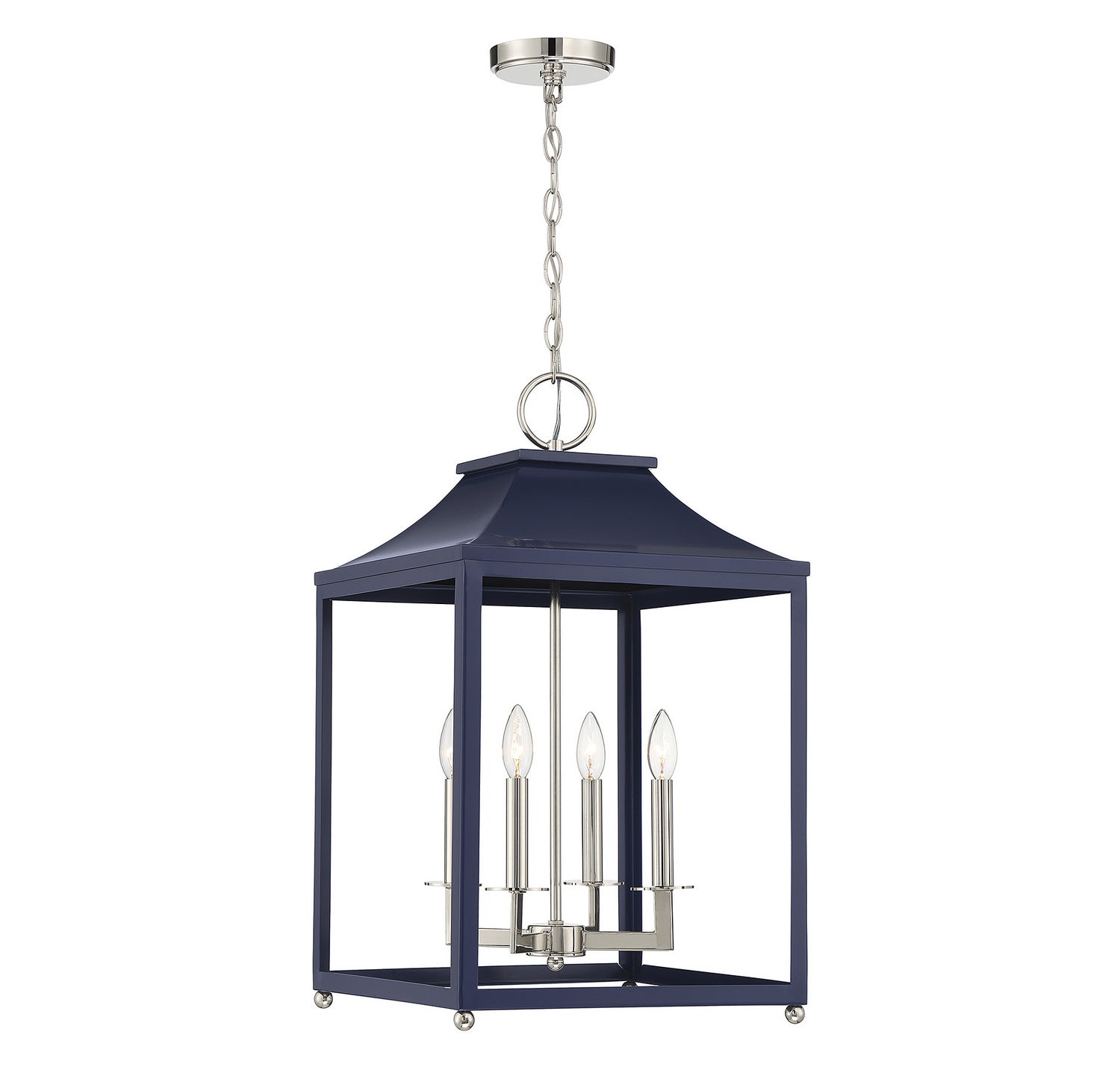 Meridian - M30009NBLPN - Four Light Pendant - Navy Blue with Polished Nickel