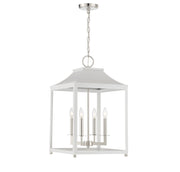 Meridian - M30009WHPN - Four Light Pendant - White with Polished Nickel