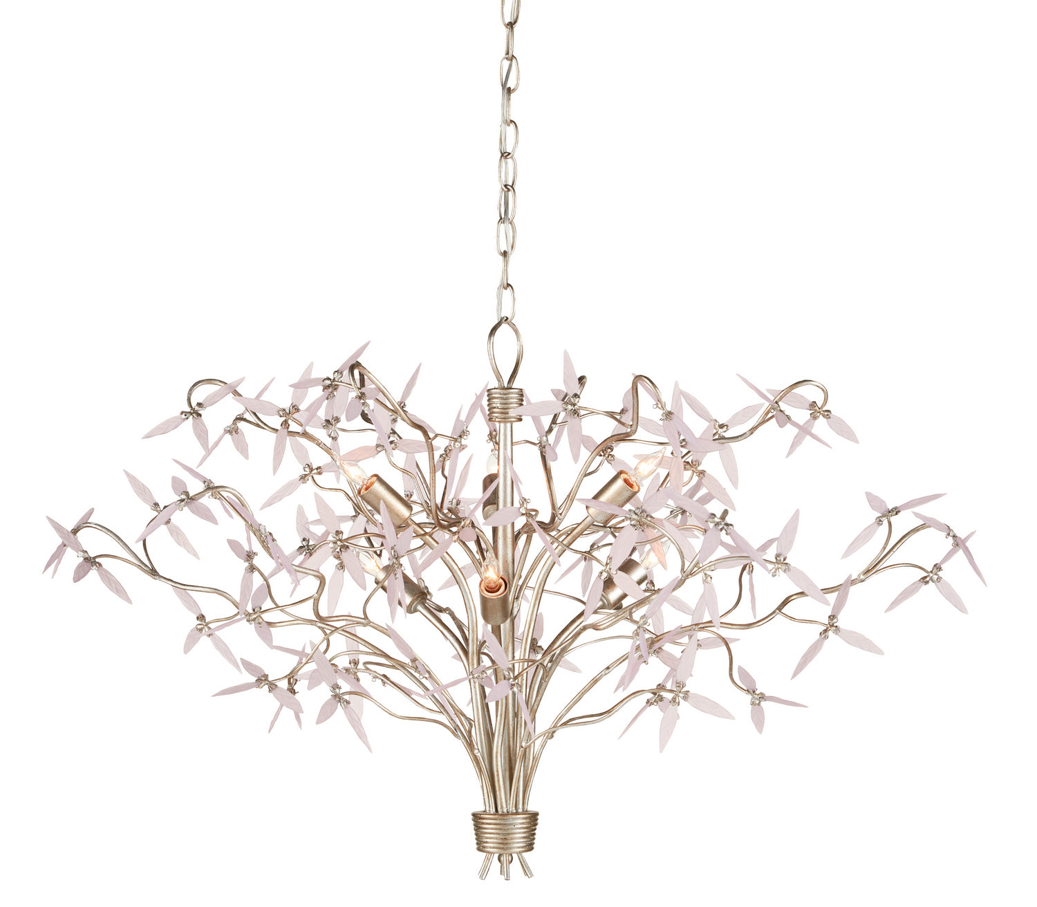 Currey and Company - 9000-0846 - Six Light Chandelier - Silver Granello/Pink