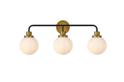 Elegant Lighting - LD7034W28BRB - Three Light Bath - Hanson - Black and Brass and Frosted Shade