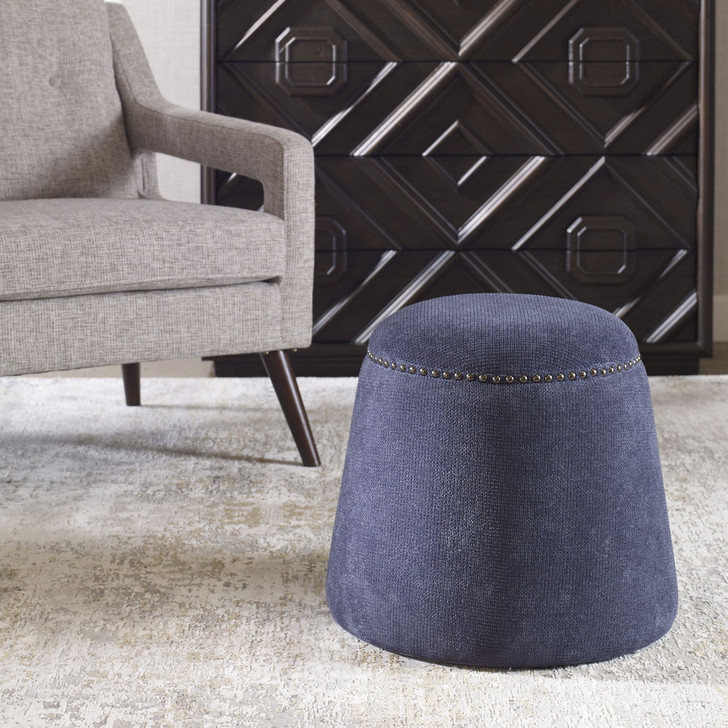 Uttermost - 23708 - Ottoman - Gumdrop - Black Nickel
