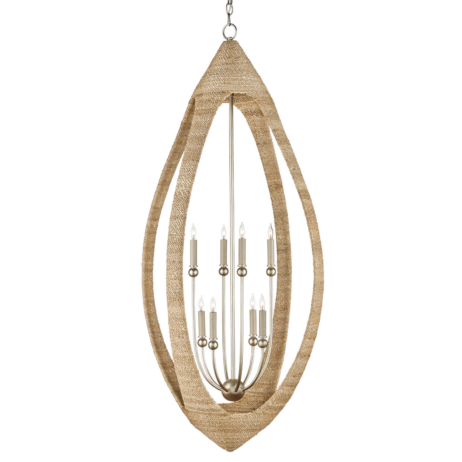 Currey and Company - 9000-0836 - Eight Light Chandelier - Contemporary Silver Leaf/Smokewood/Natural Rope