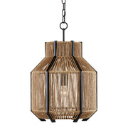 Currey and Company - 9000-0922 - One Light Pendant - Satin Black/Natural