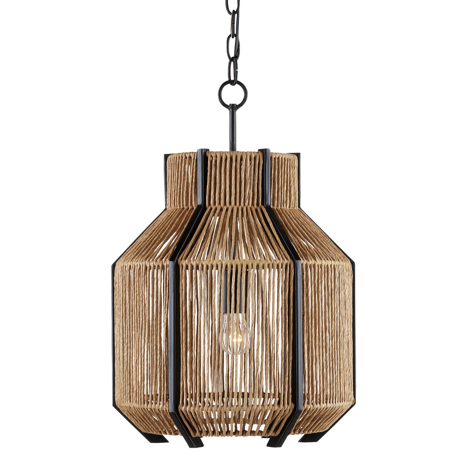 Currey and Company - 9000-0922 - One Light Pendant - Satin Black/Natural
