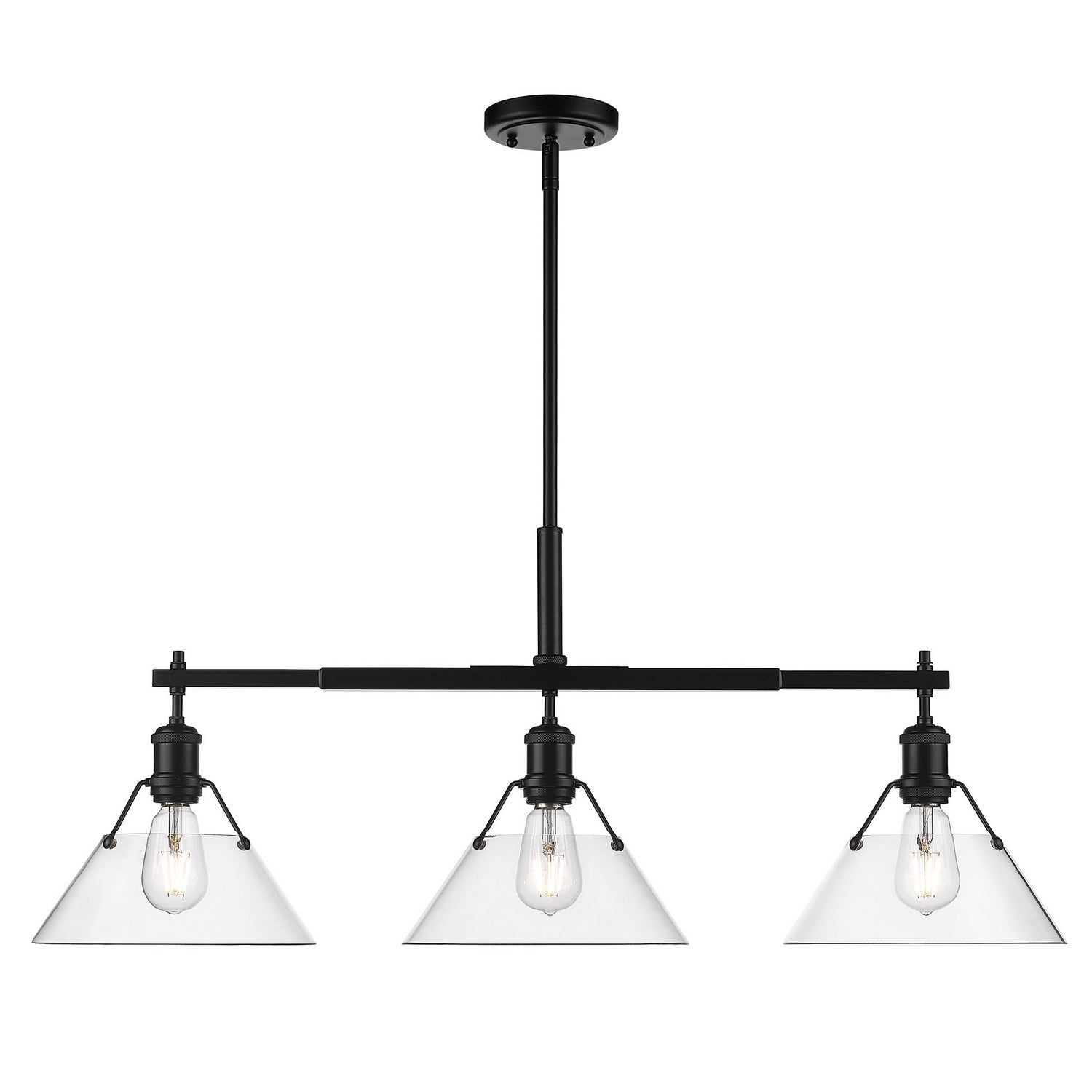 Golden - 3306-LP BLK-CLR - Three Light Linear Pendant - Orwell - Matte Black