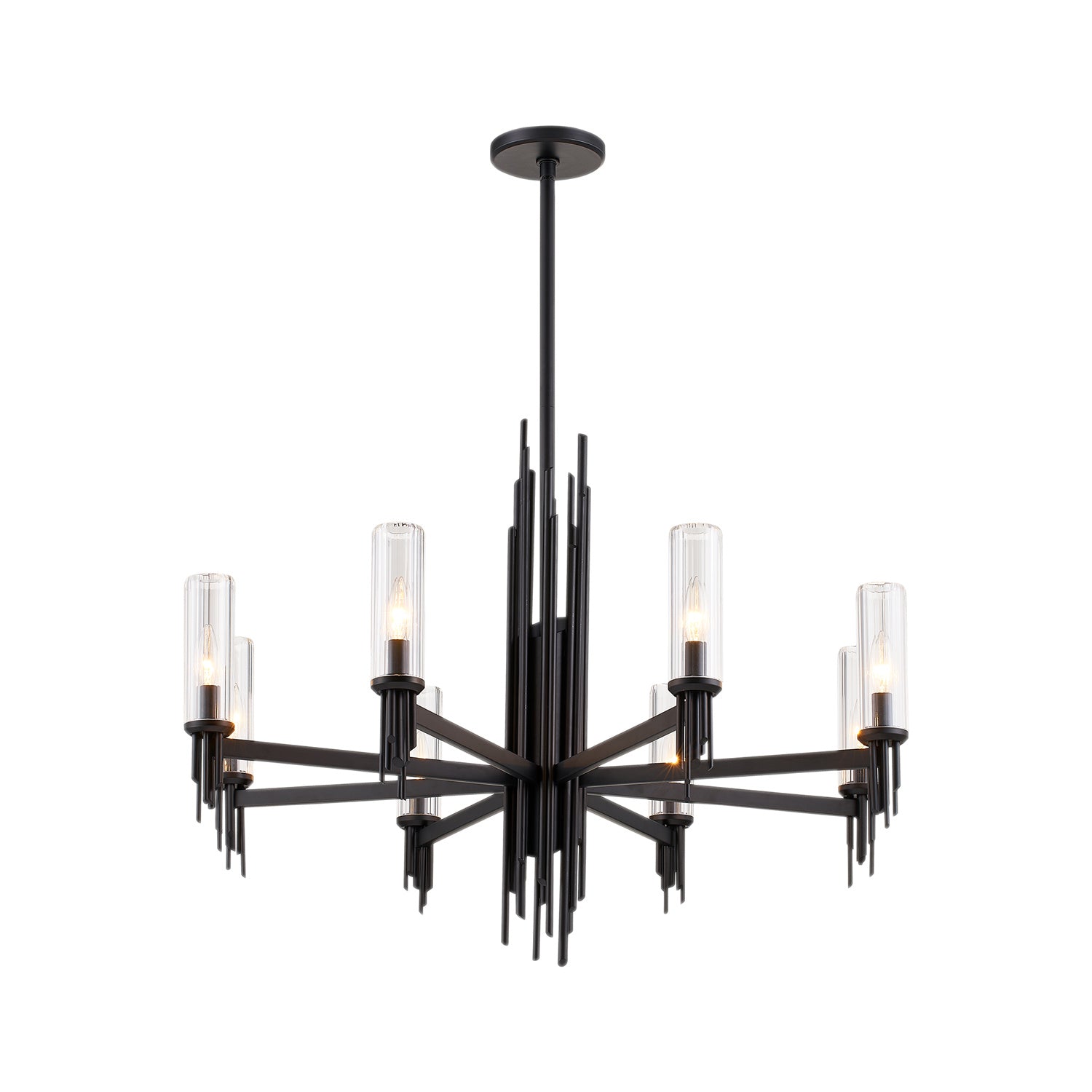 Alora - CH335836MBCR - Eight Light Chandelier - Torres - Clear Ribbed Glass/Matte Black