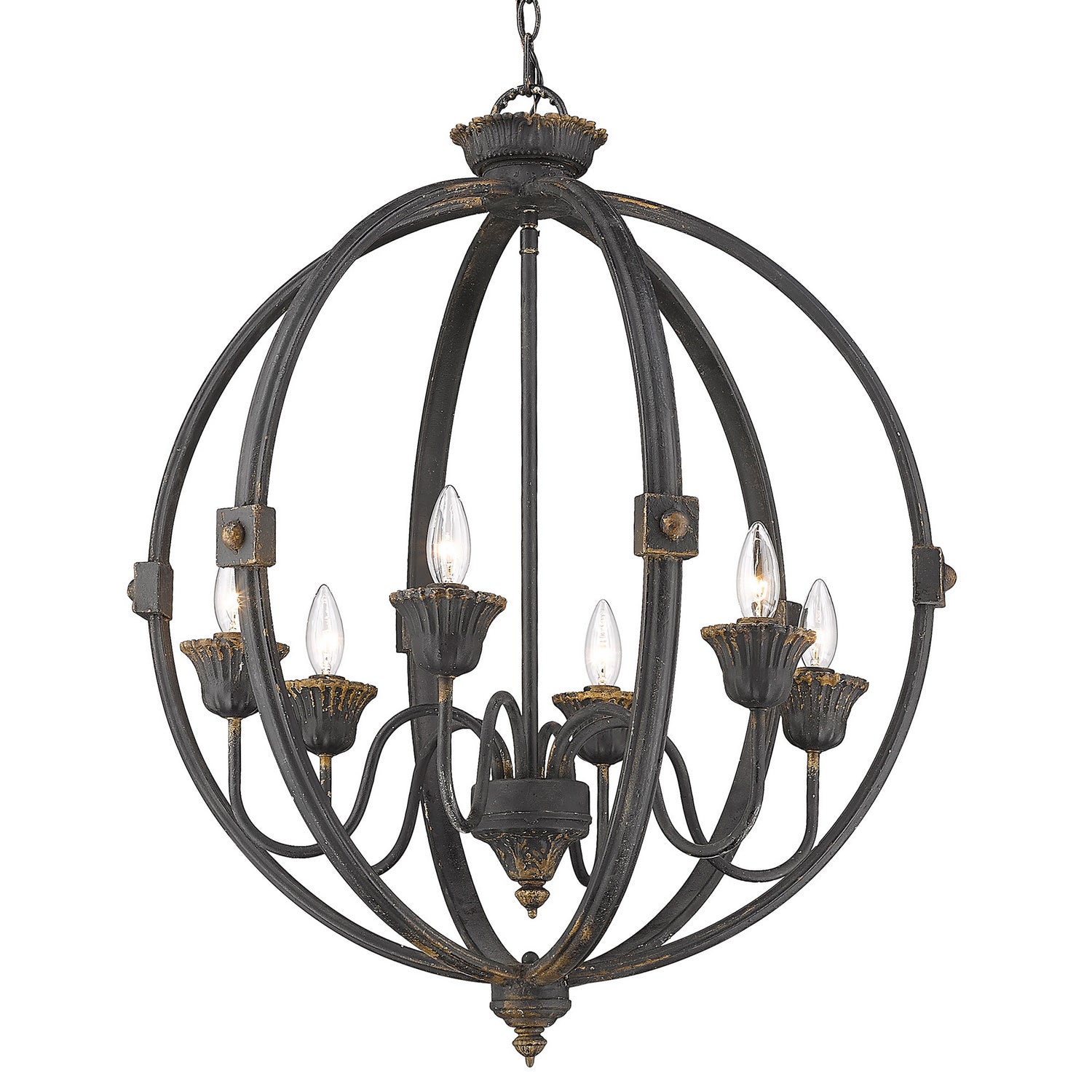 Golden - 0892-6 ABI - Six Light Chandelier - Jules - Antique Black Iron