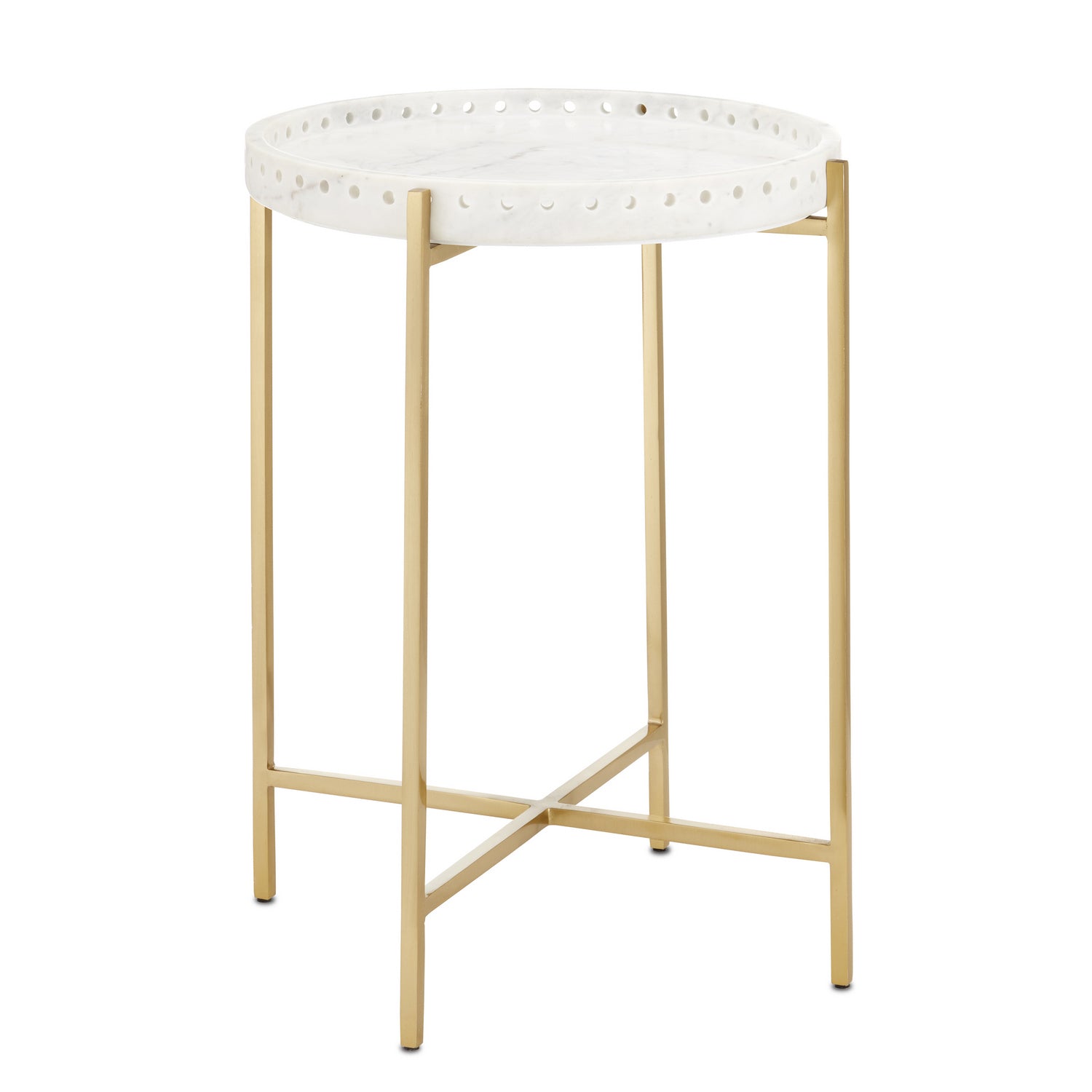 Currey and Company - 4000-0146 - Accent Table - White/Antique Brass