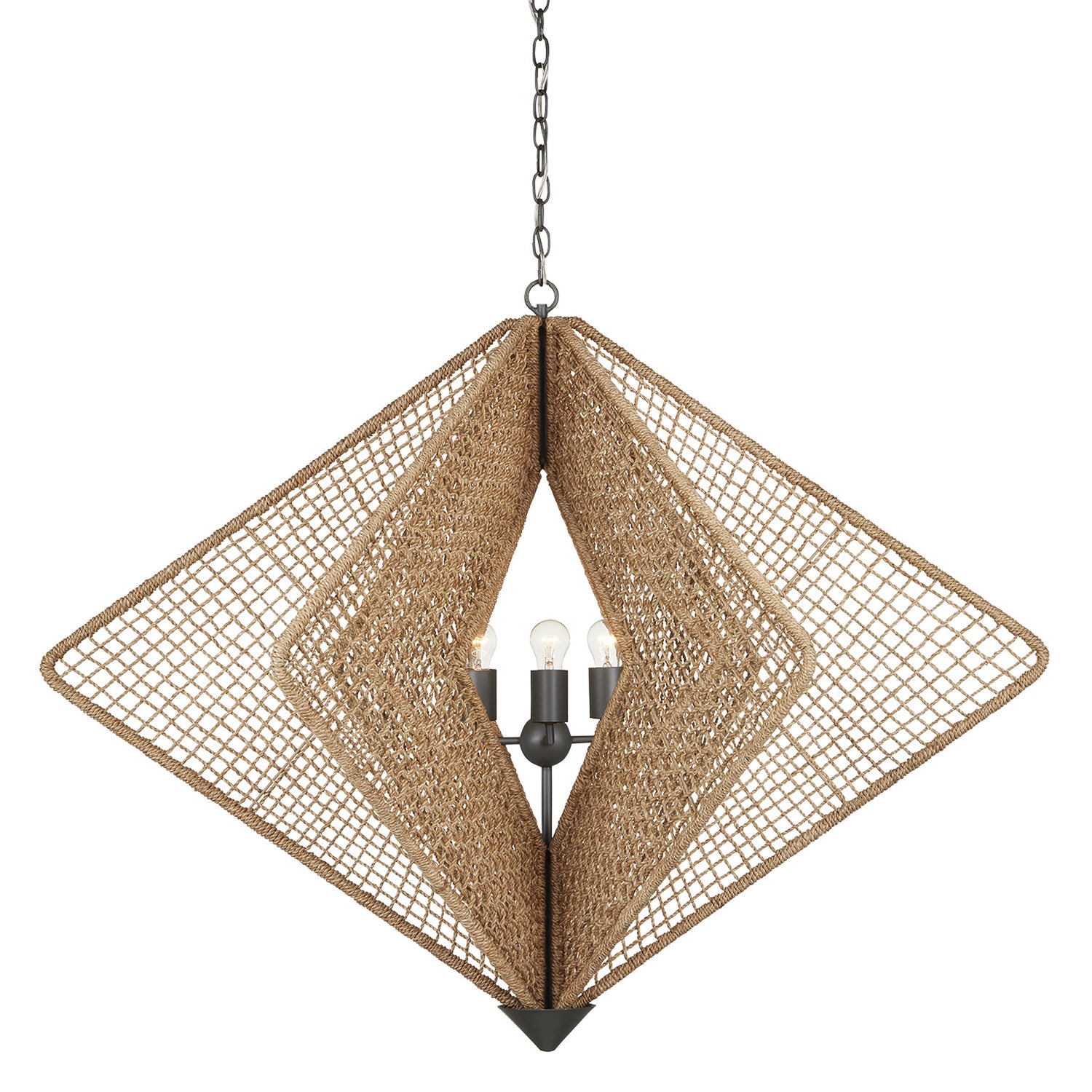 Currey and Company - 9000-0965 - Three Light Chandelier - Natural Rope/Hiroshi Gray