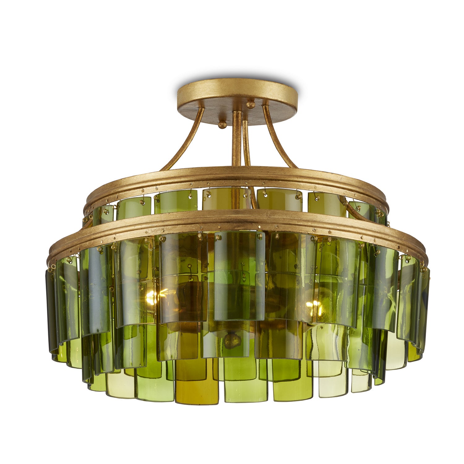 Currey and Company - 9000-0984 - Three Light Semi-Flush Mount - Contemporary Gold Leaf/Green