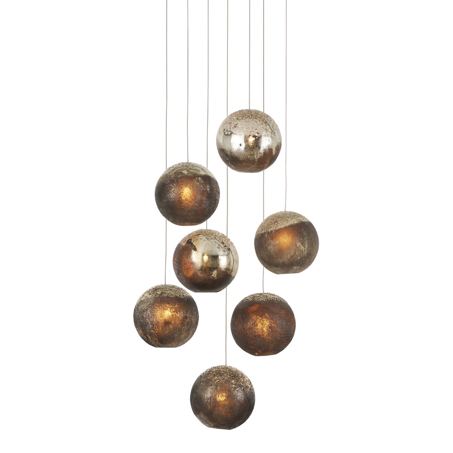 Currey and Company - 9000-1014 - Seven Light Pendant - Antique Silver/Antique Gold/Matte Charcoal