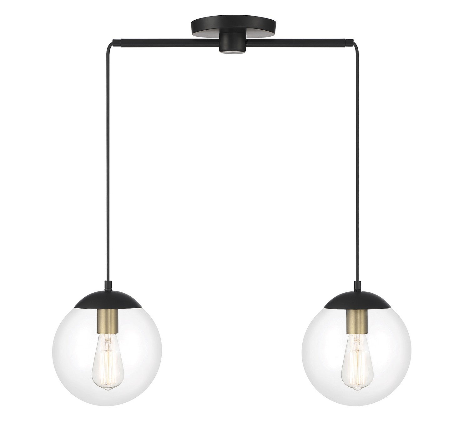 Meridian - M100110MBKNB - Two Light Chandelier - Matte Black with Natural Brass