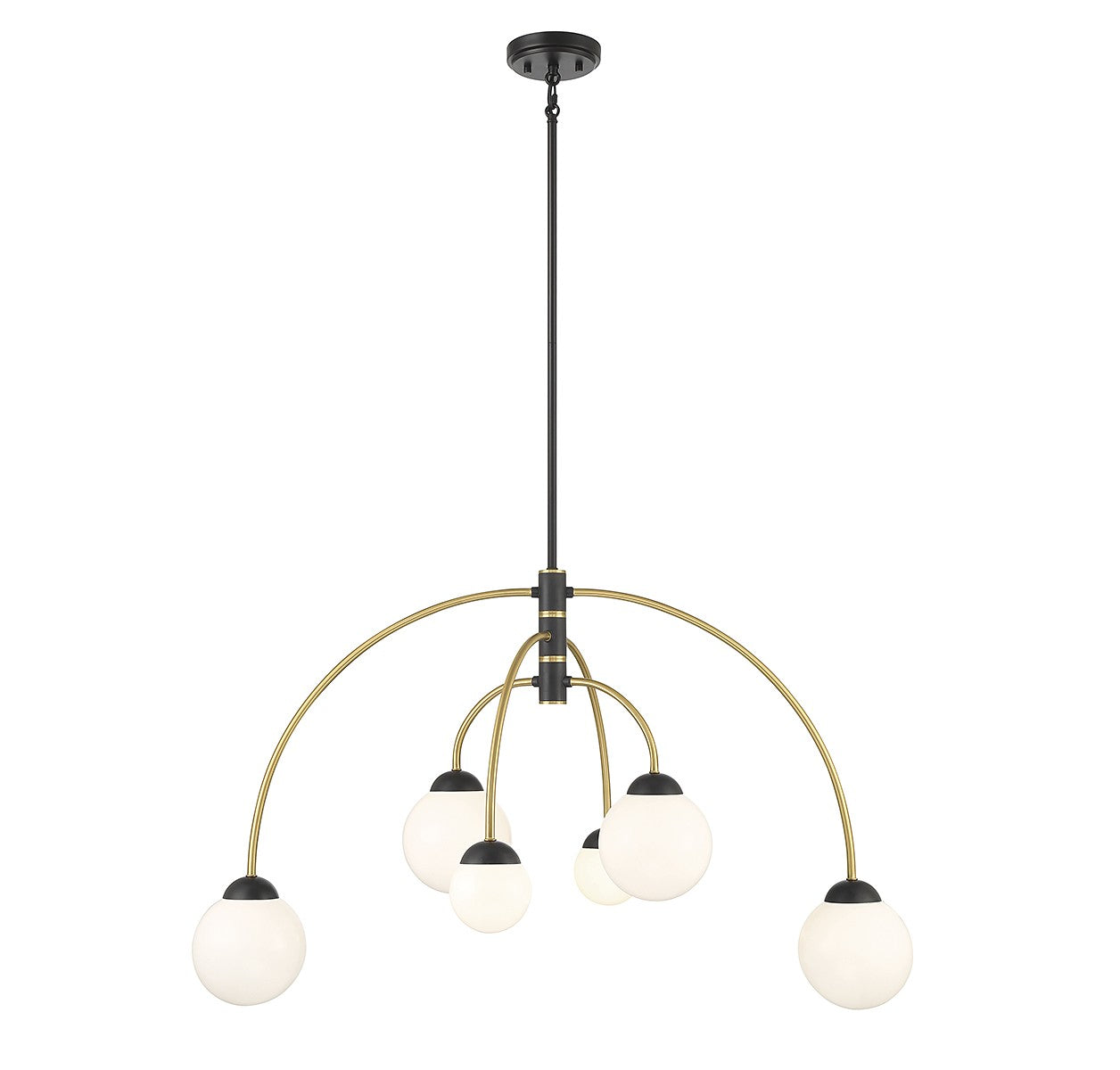 Meridian - M100114MBKNB - Six Light Chandelier - Matte Black with Natural Brass