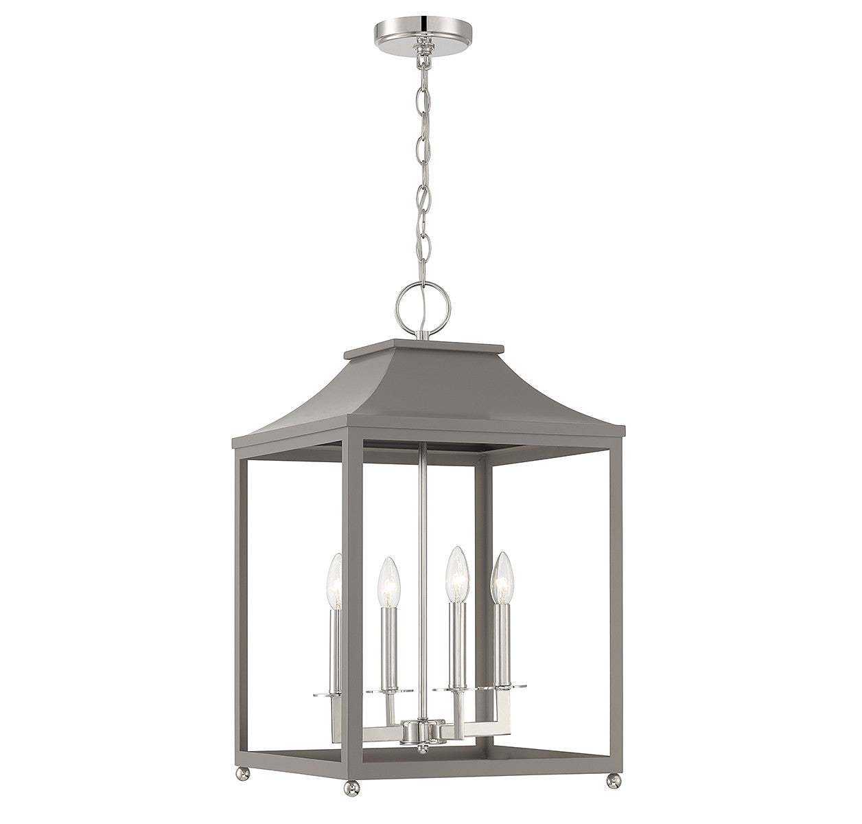 Meridian - M30009GRYPN - Four Light Pendant - Gray with Polished Nickel