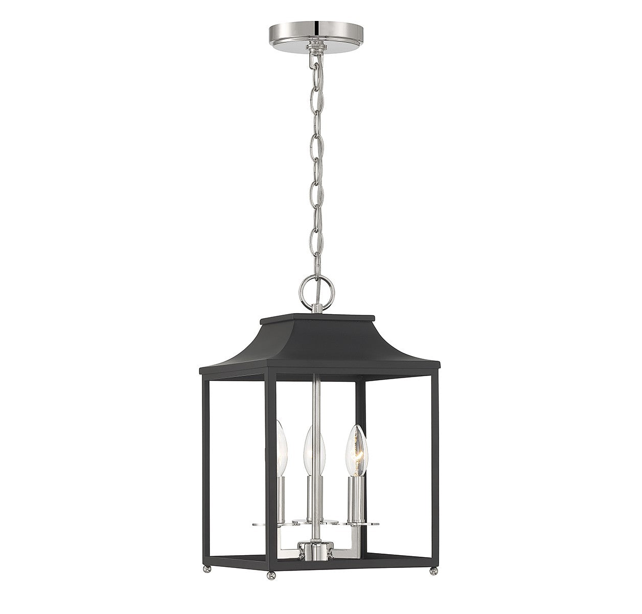 Meridian - M30013MBKPN - Three Light Pendant - Matte Black with Polished Nickel