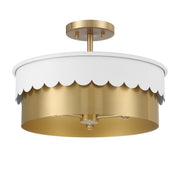 Meridian - M60072WHNB - Three Light Semi-Flush Mount - White and Natural Brass