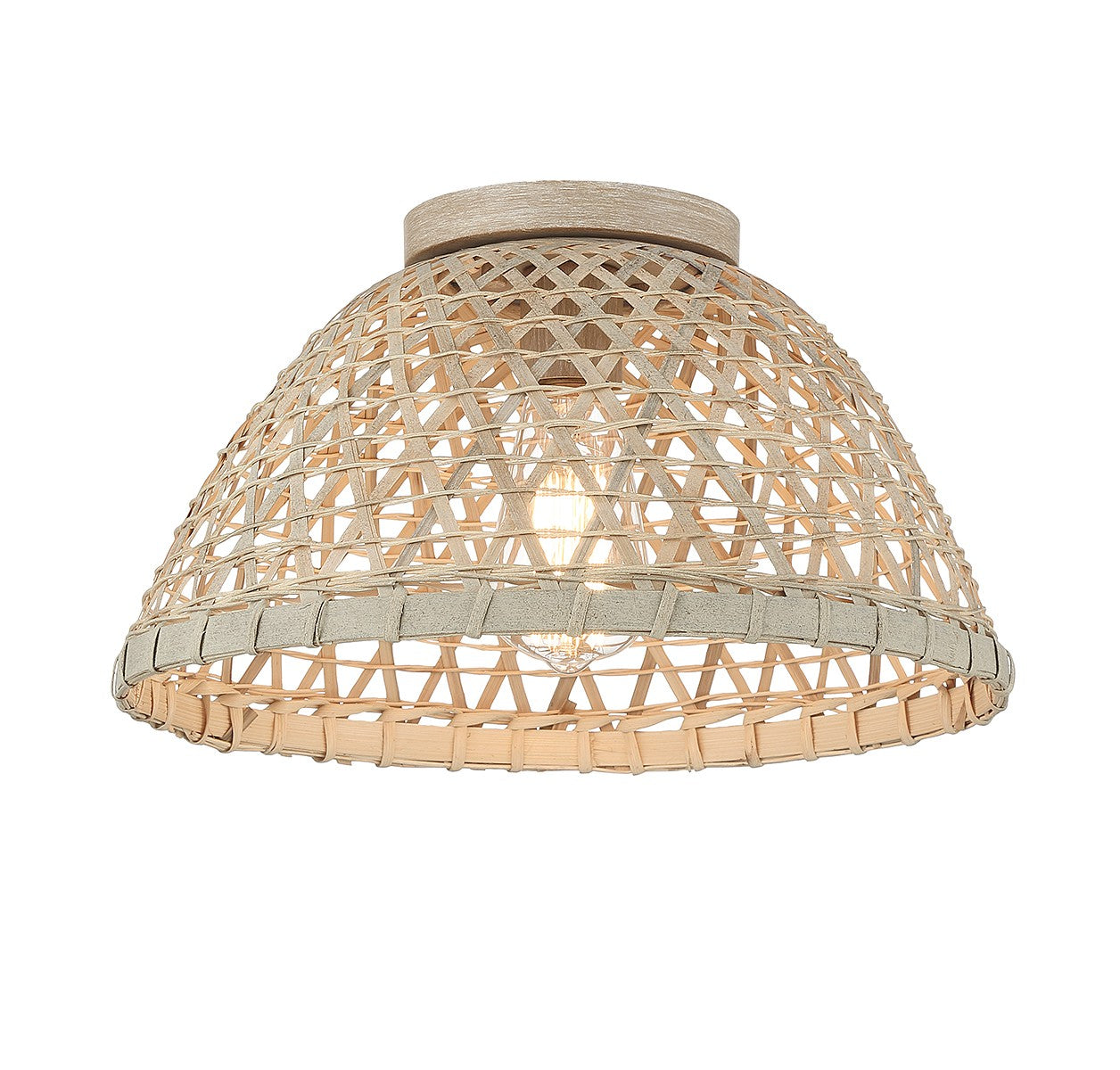 Meridian - M60073NR - One Light Flush Mount - Matte Black and Natural Rattan
