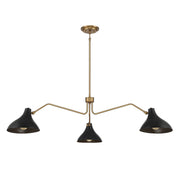 Meridian - M7019MBKNB - Three Light Pendant - Matte Black with Natural Brass