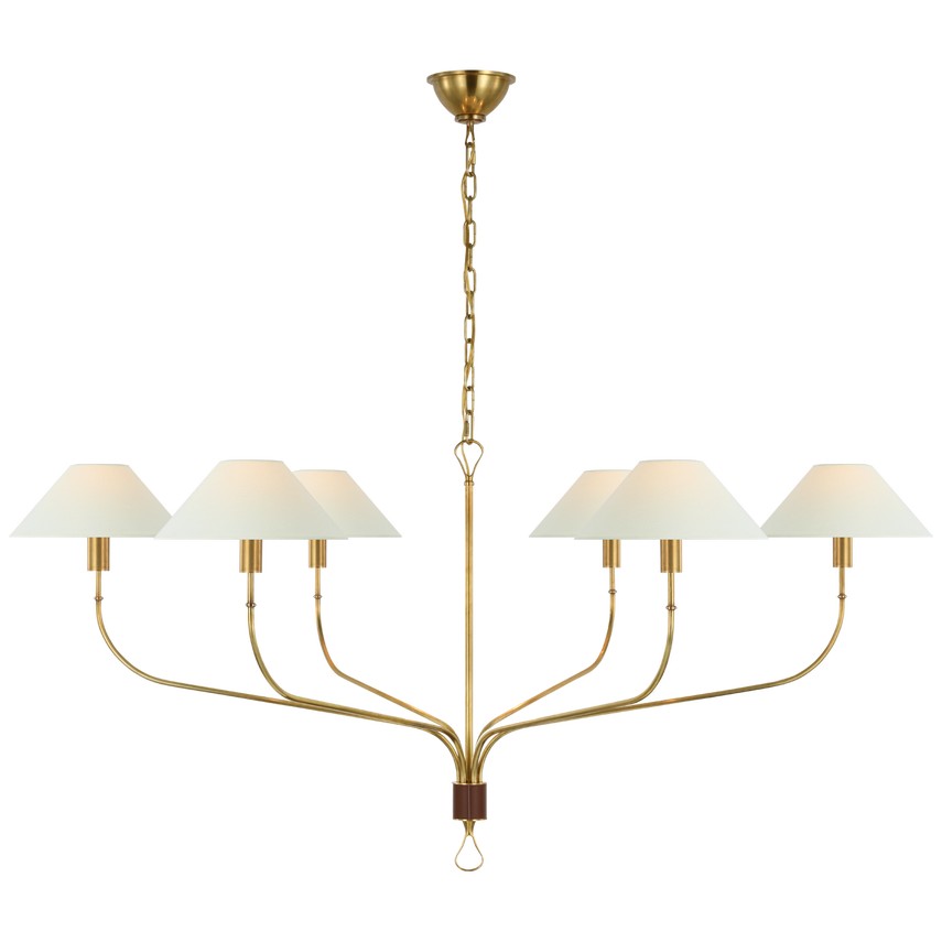Visual Comfort Signature - AL 5006HAB/SDL-L - LED Chandelier - Griffin - Hand-Rubbed Antique Brass and Saddle Leather