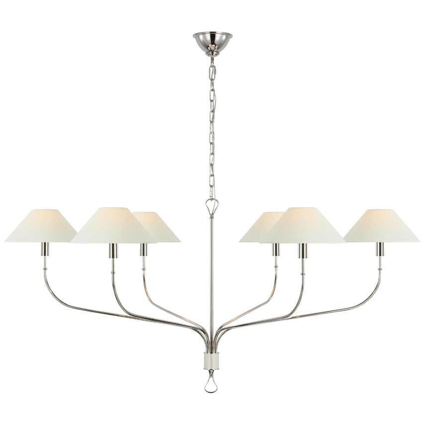 Visual Comfort Signature - AL 5006PN/PAR-L - LED Chandelier - Griffin - Polished Nickel and Parchment Leather