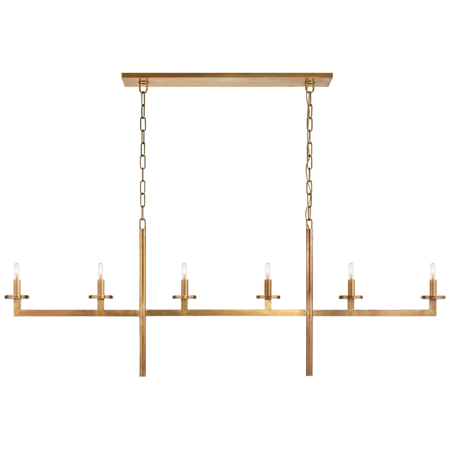 Visual Comfort Signature - KW 5203AB - Six Light Linear Chandelier - Liaison - Antique-Burnished Brass