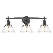 Golden - 3306-BA3 BLK-CLR - Three Light Bath Vanity - Orwell - Matte Black