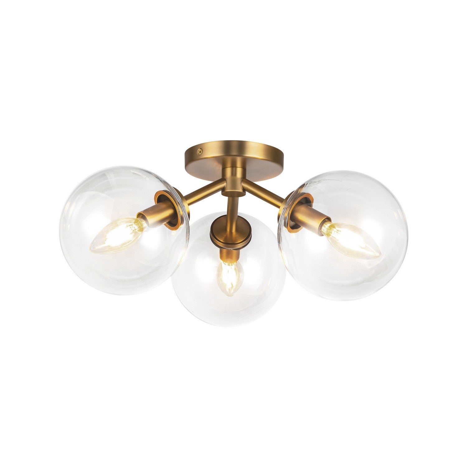 Alora - SF549315AGCL - Three Light Semi-Flush Mount - Cassia - Aged Gold/Clear Glass
