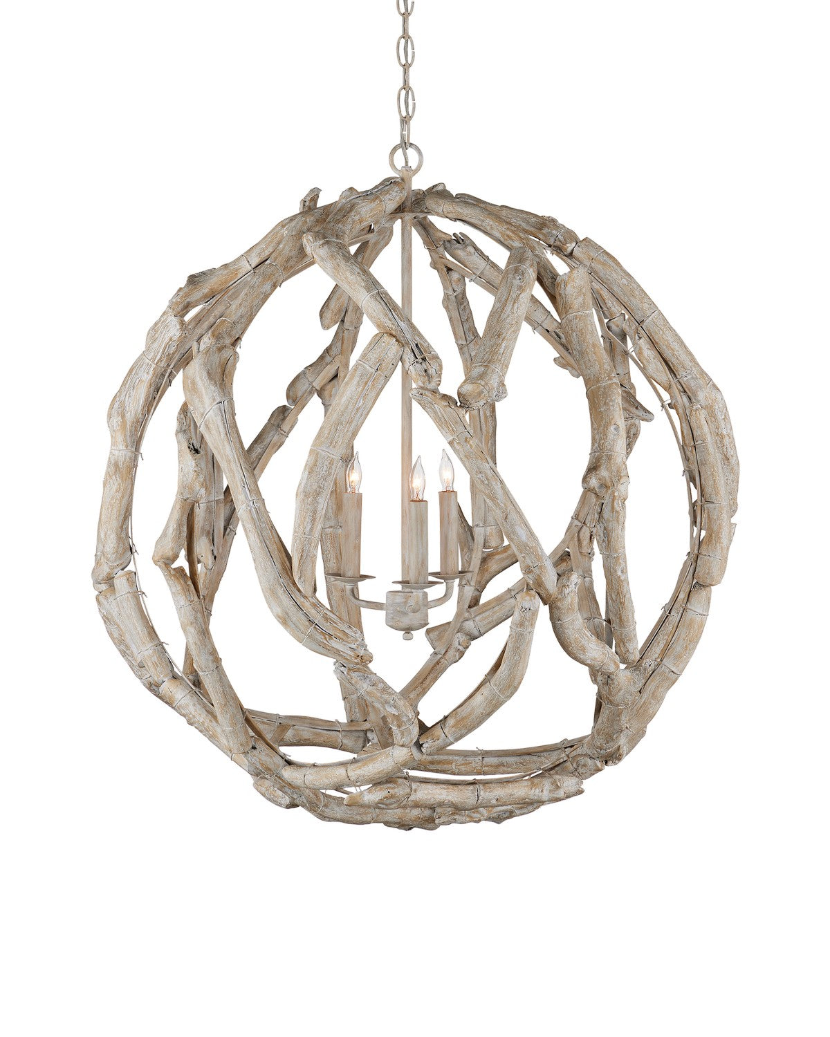 Currey and Company - 9000-1133 - Three Light Chandelier - Whitewashed Driftwood