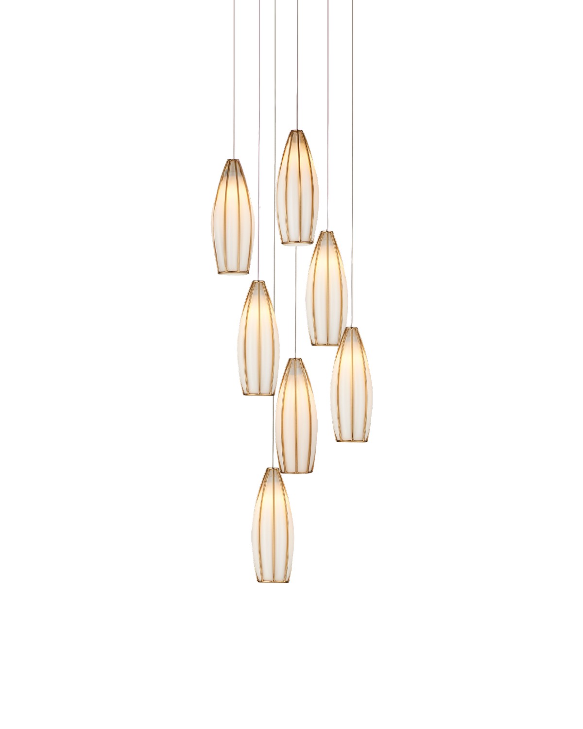Currey and Company - 9000-1187 - Seven Light Pendant - White/Antique Brass