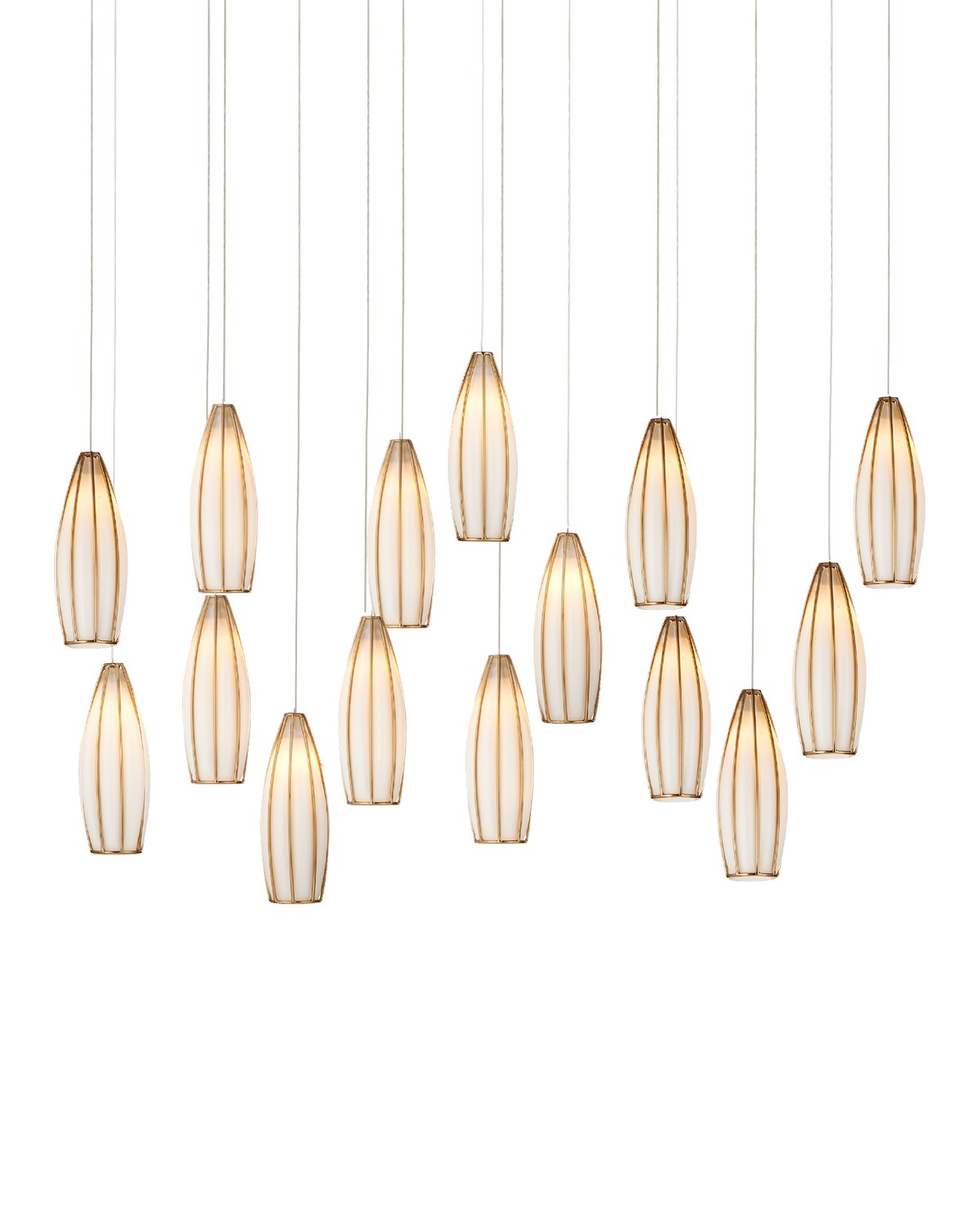 Currey and Company - 9000-1189 - 15 Light Pendant - White/Antique Brass