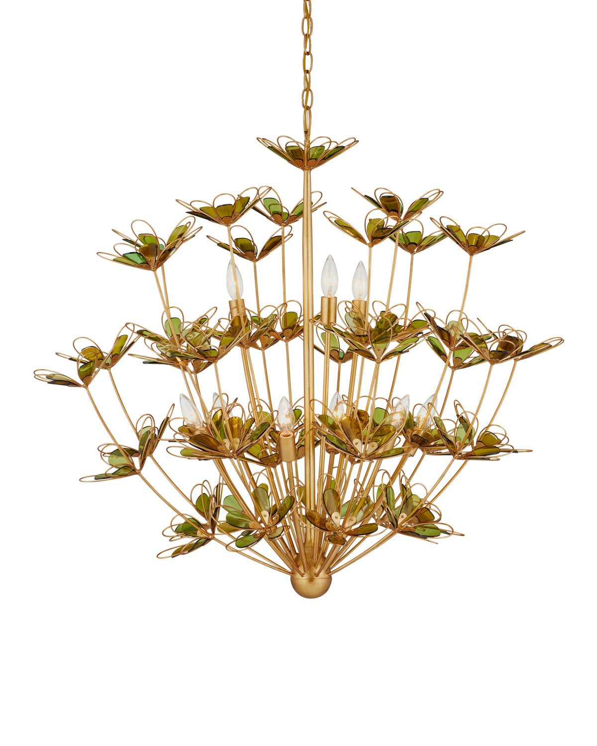 Currey and Company - 9000-1199 - Nine Light Chandelier - Contemporary Gold Leaf/Contemporary Gold/Green
