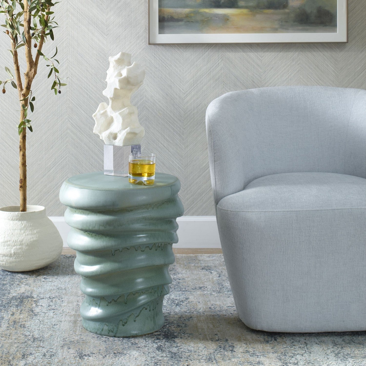 Uttermost - 24869 - Stool - Skye - Light Aqua Glaze