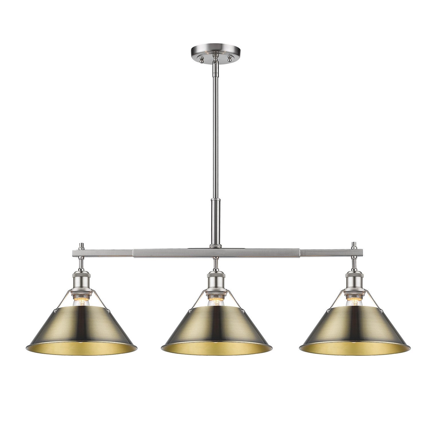Golden - 3306-LP PW-AB - Three Light Linear Pendant - Orwell - Pewter