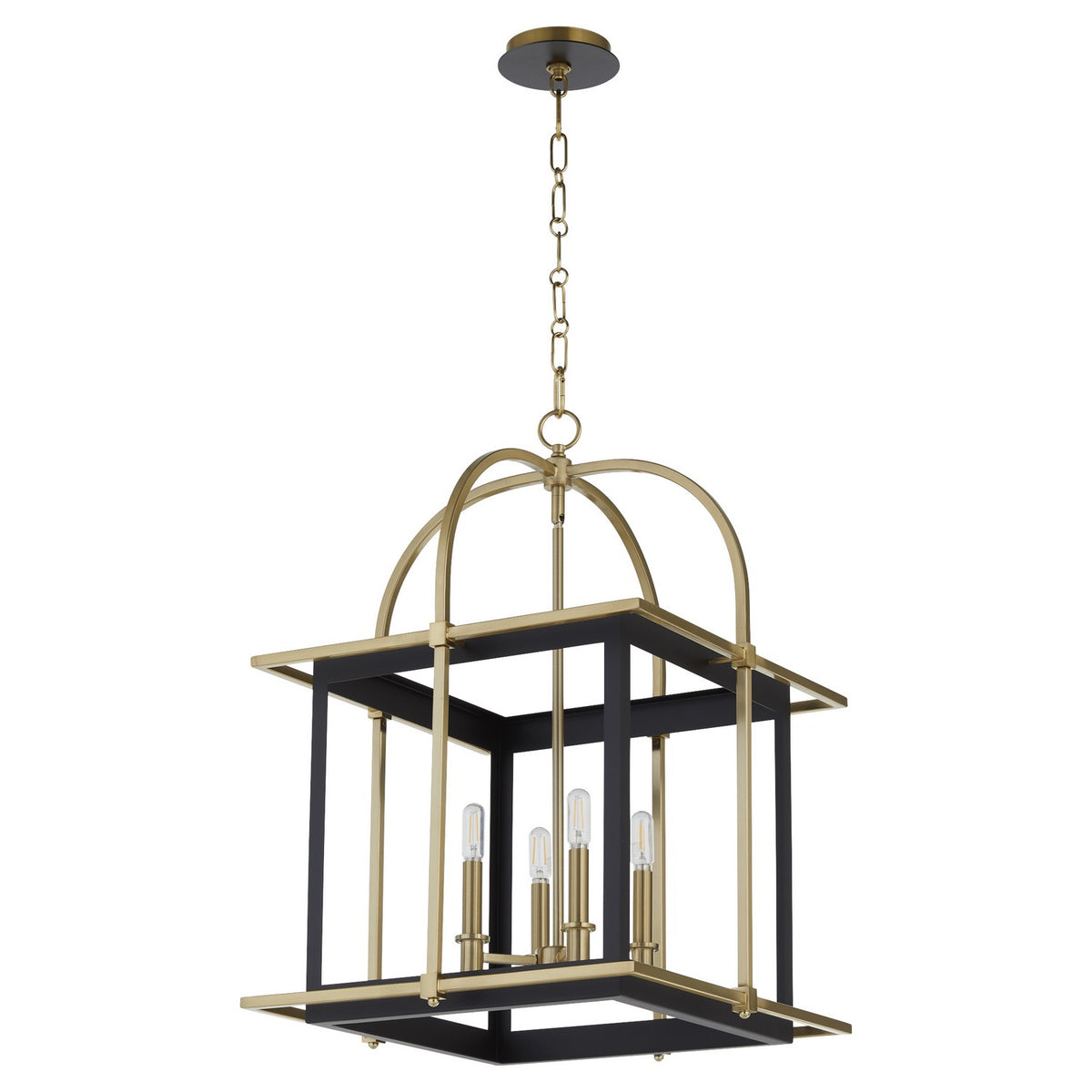 Quorum - 8216-4-5980 - Four Light Pendant - Moritz - Matte Black|Aged Brass