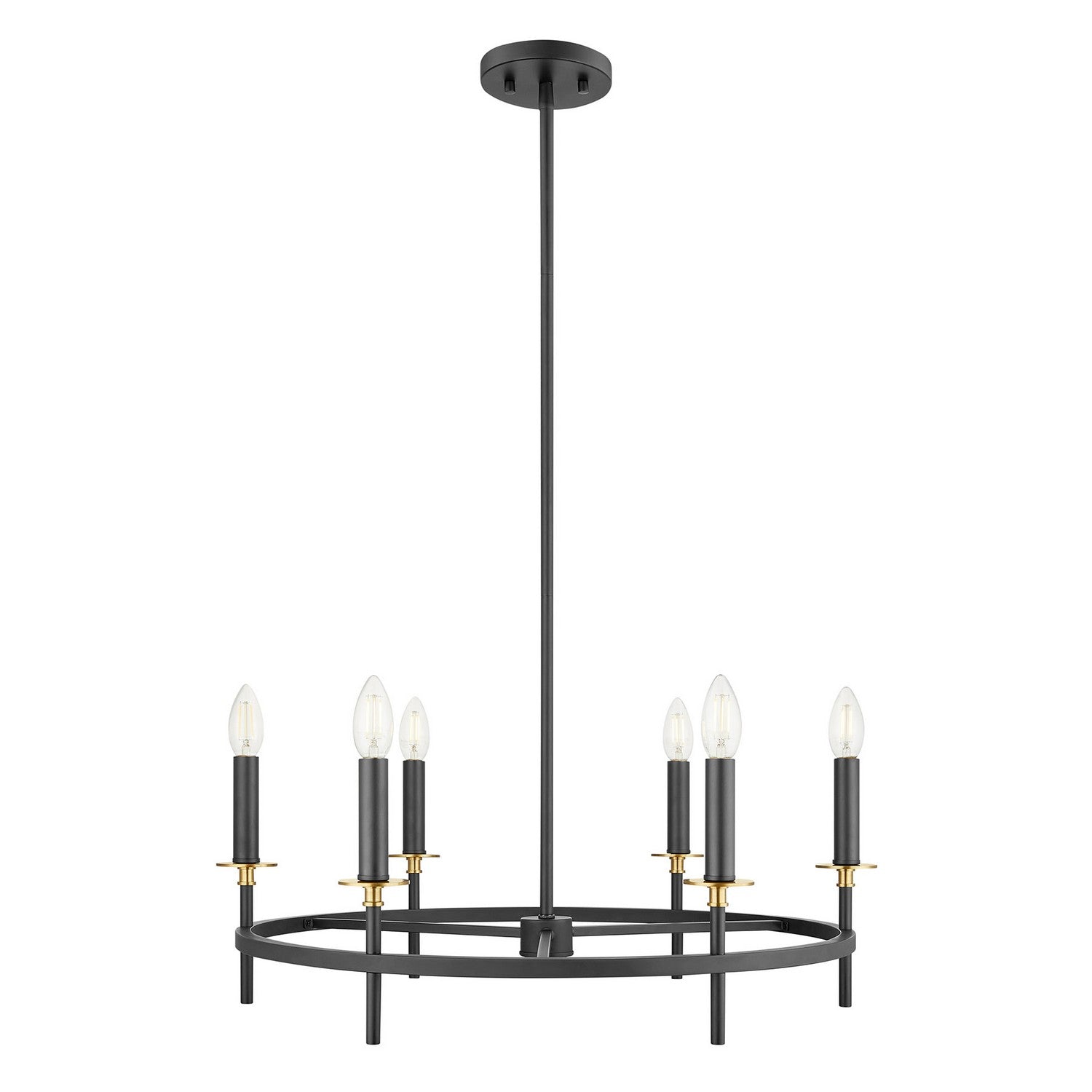 Meridian - M100140MBKNB - Six Light Chandelier - Matte Black and Natural Brass