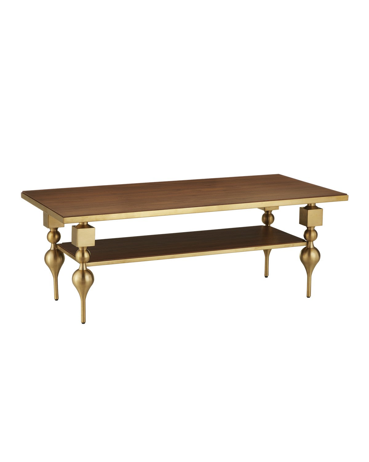 Currey and Company - 4000-0214 - Cocktail Table - Brushed Brass / Walnut