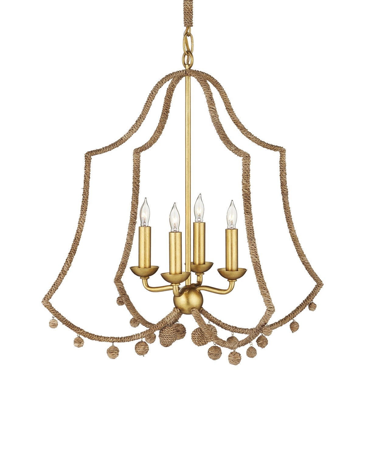 Currey and Company - 9000-1247 - Four Light Chandelier - Natural Rope / Contemporary Gold Leaf