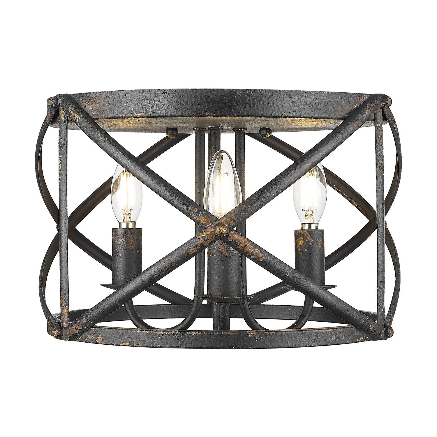 Golden - 0890-FM ABI - Three Light Flush Mount - Alcott - Antique Black Iron