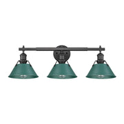 Golden - 3306-BA3 BLK-GN - Three Light Vanity - Orwell - Matte Black