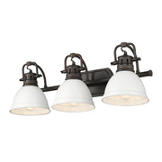 Golden - 3602-BA3 RBZ-WHT - Three Light Vanity - Duncan - Rubbed Bronze