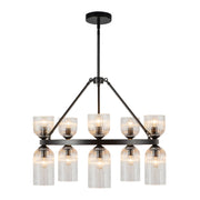 Alora - CH442626MBCR - Ten Light Chandelier - Nelly - Matte Black/Clear Ribbed Glass