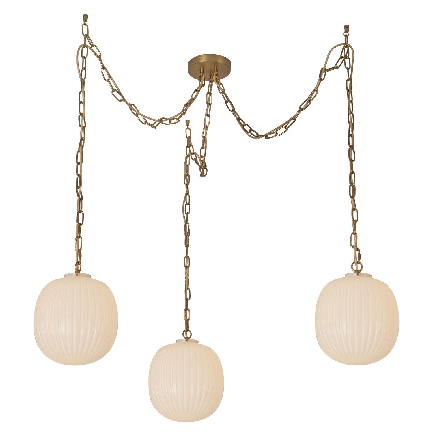 Alora - MP579712BGGR - Three Light Pendant - Cherise - Brushed Gold/Glossy Ribbed Opal Glass