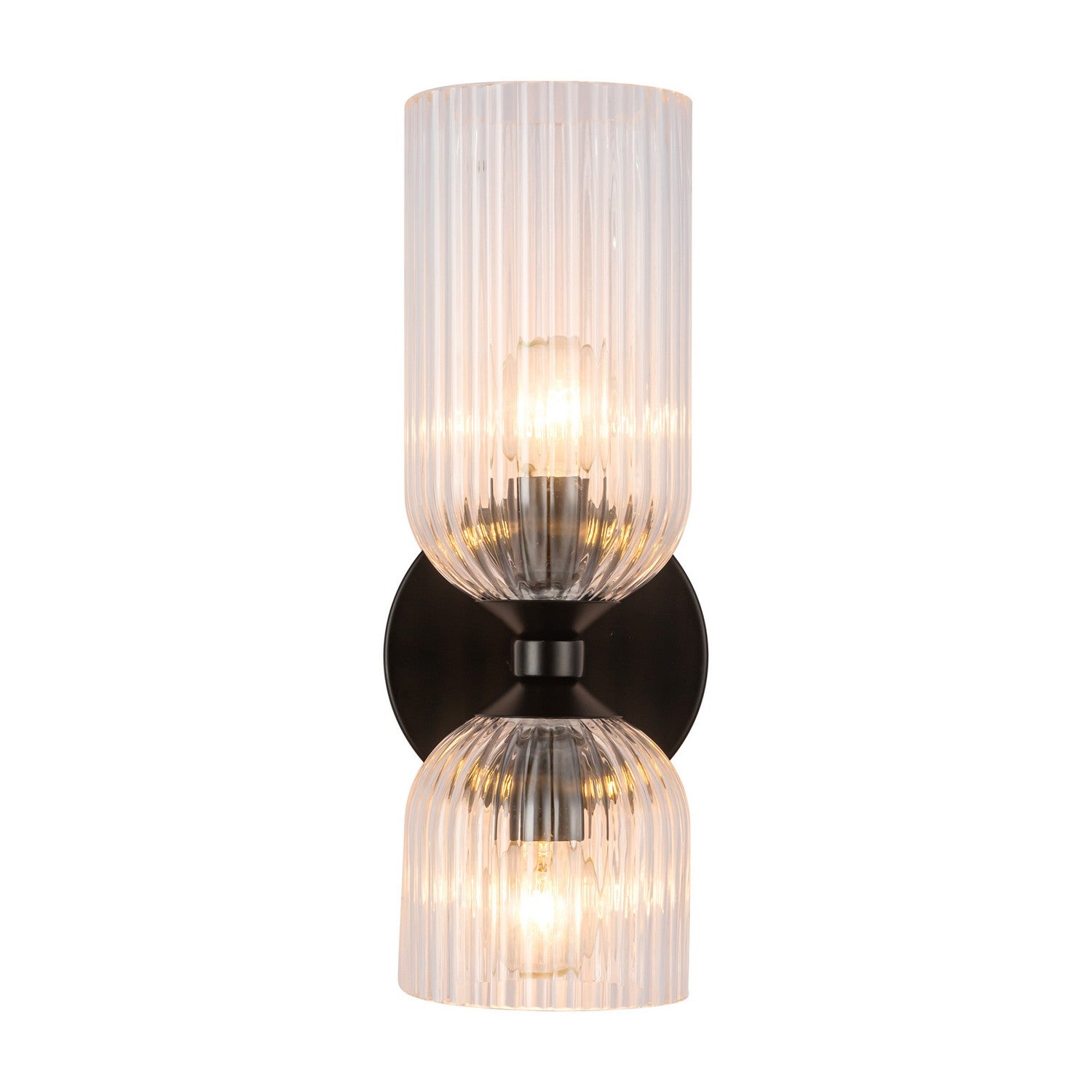 Alora - WV442612MBCR - Two Light Vanity - Nelly - Matte Black/Clear Ribbed Glass